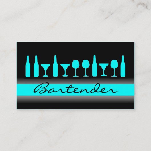 Black aquamarin Blue Barkeeper Drinks Visitenkarte (Vorderseite)