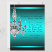 Black Aquamarin Blue Candelier Birthday Party Einladung (Rückseite)