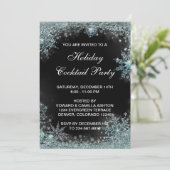 Black Aquamarin Blue Snowflake Weihnachts-Party Einladung (Stehend Vorderseite)