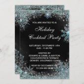 Black Aquamarin Blue Snowflake Weihnachts-Party Einladung (Vorne/Hinten)