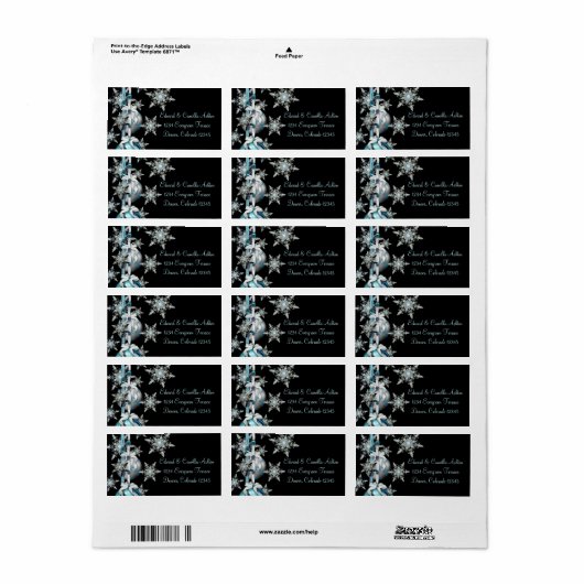Black & Aquamarin Blue Snowflakes Weihnachtsanspra Adressaufkleber (Vorne)