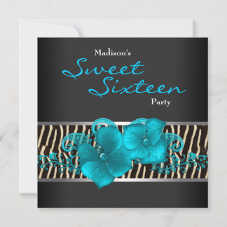 Black Aquamarin Blue Zebra Sweet 16 Geburtstagspar Einladung