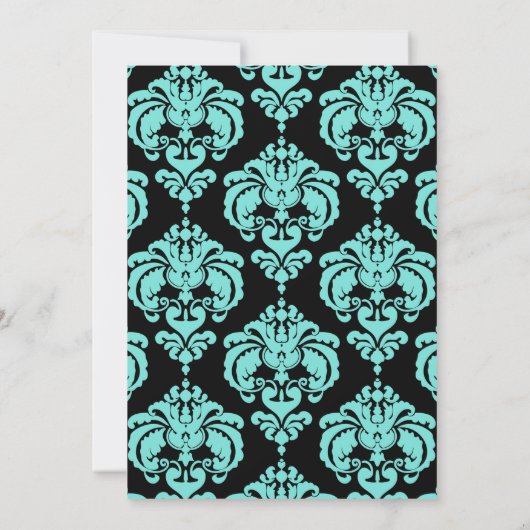 Black & Aquamarin Damask Chic Elegant Sweet 16 Par Einladung (Rückseite)