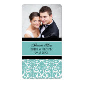 Black Aquamarin Damask Foto Hochzeitsmarken (Vorne)