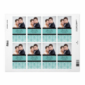 Black Aquamarin Damask Foto Hochzeitsmarken (Vorne)