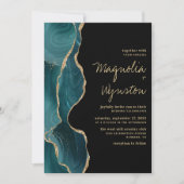 Black Aquamarin Gold Agate Geode Wedding Einladung (Vorderseite)