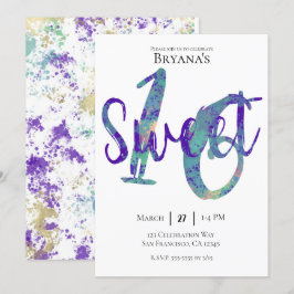 Black Aquamarin Lila Gold Sweet 16 Geburtstagspart Einladung