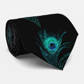 Black Aquamarin Peacock Feathers Weddings Neck Tie Krawatte (Gerollt)