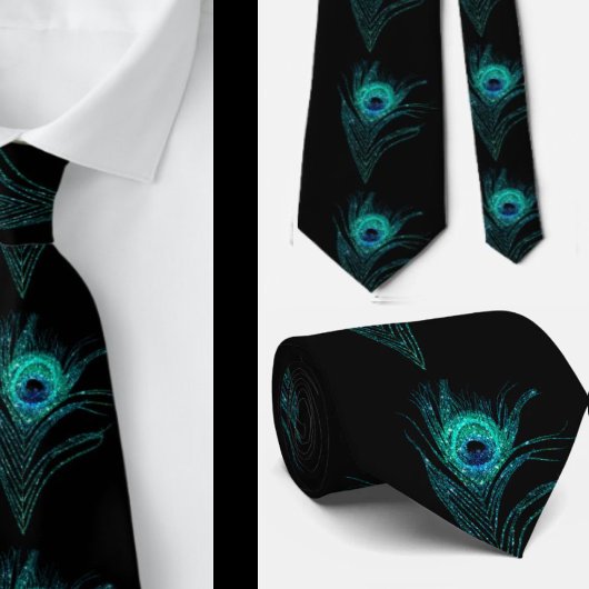 Black Aquamarin Peacock Feathers Weddings Neck Tie Krawatte