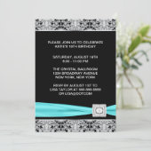 Black Aquamarin Silver Lace Elegantes 16 . Geburts Einladung (Stehend Vorderseite)