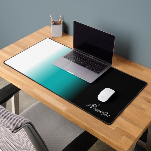 Black Aquamarin White Ombre Individuelle Name Schreibtischunterlage (Büro 2)