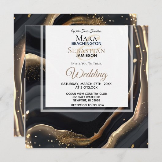 ~ Black AR66 UAWG Agate Marble QR Wedding Einladung (Vorne/Hinten)