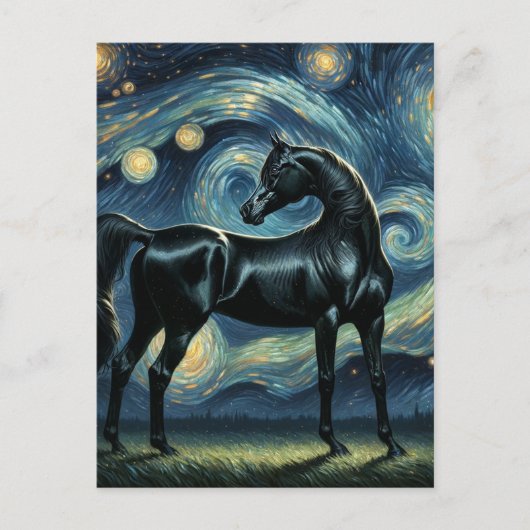 Black Arabian Horse in Van Gogh Starry Night Postkarte (Vorderseite)
