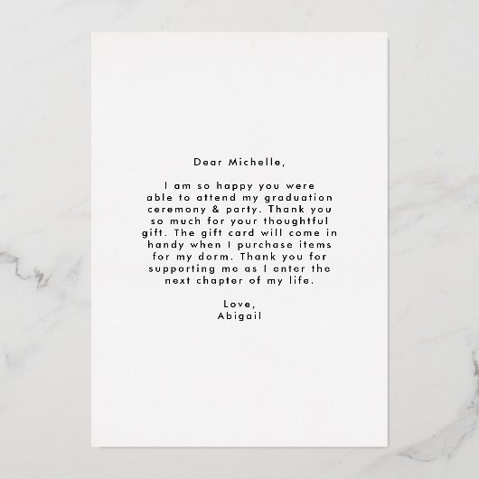 Black Arch Foil Abschluss Danke Karte (Rückseite)