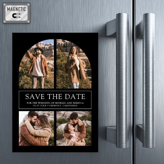 Black Arch Photo Collage Wedding Save the Date Magneteinladung
