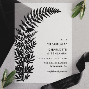 Black Arched Fern Moderne Minimalistische Hochzeit Pergament Einladungen