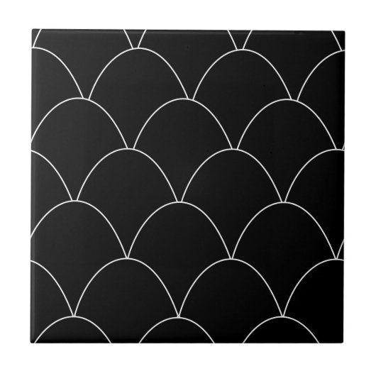 Black Art Deco Design Fliese (Vorderseite)