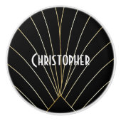 Black Art Deco Design Keramikknauf (Vorderseite)