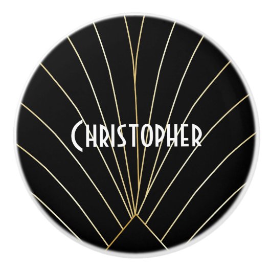 Black Art Deco Design Keramikknauf (Vorderseite)