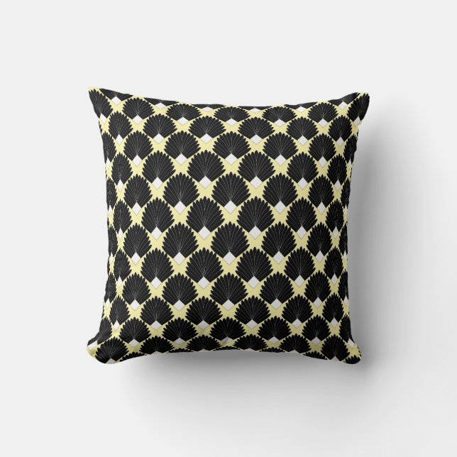 Black Art Deco Design Kissen (Vorderseite)