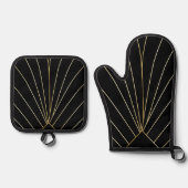 Black Art Deco Design Ofenhandschuh & Topflappen-Set (Vorderseite)