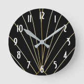 Black Art Deco Design Runde Wanduhr (Vorderseite)