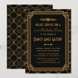 Black Art Deco Geburtstagsparty lädt ein Einladung