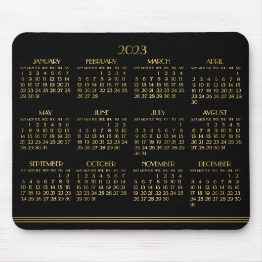 Black Art Deco Gold Jahrkalender 2023 Mousepad (Vorne)