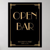 Black Art Deco Gold Wedding Open Bar Sign 18x24 Poster (Vorne)