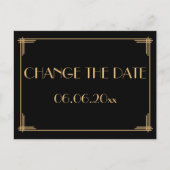 Black Art Deco Great Gatsby ändern das Datum Ankündigungspostkarte (Vorderseite)