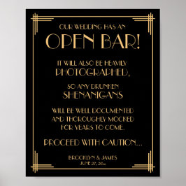 Black Art Deco Great Gatsby Open Bar Sign 8x10 Poster
