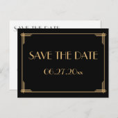 Black Art Deco Great Gatsby Save the Date Postkart Ankündigungspostkarte (Vorne/Hinten)