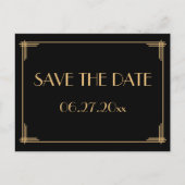 Black Art Deco Great Gatsby Save the Date Postkart Ankündigungspostkarte (Vorderseite)