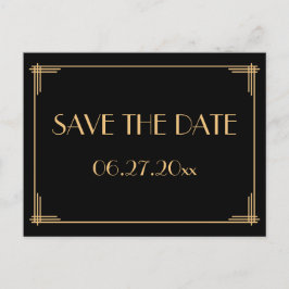 Black Art Deco Great Gatsby Save the Date Postkart Ankündigungspostkarte