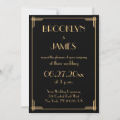 Black Art Deco Great Gatsby Wedding Einladung (Vorderseite)