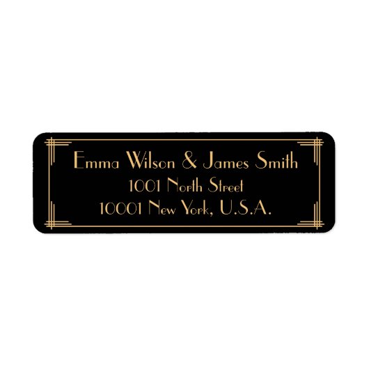 Black Art Deco Große Rücksendeadressen-Aufkleber (Vorne)