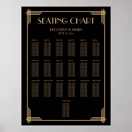 Black Art Deco Hochzeitsdiagramm Poster (Vorne)