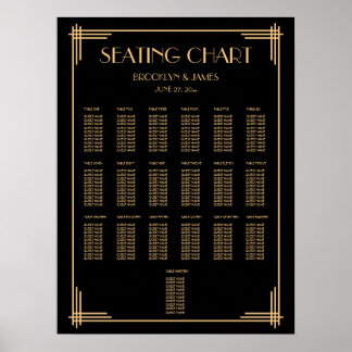Black Art Deco Hochzeitsdiagramm Poster