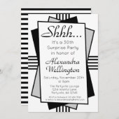 Black Art Deco Überraschung Party Geburtstag Einladung (Vorne/Hinten)