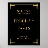 Black Art Deco Wedding Reception Zeichen 18" x 24" Poster (Vorne)