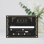 Black Art Deco Wedding RSVP (Stehend Vorderseite)