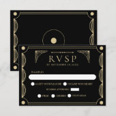 Black Art Deco Wedding RSVP (Vorne/Hinten)
