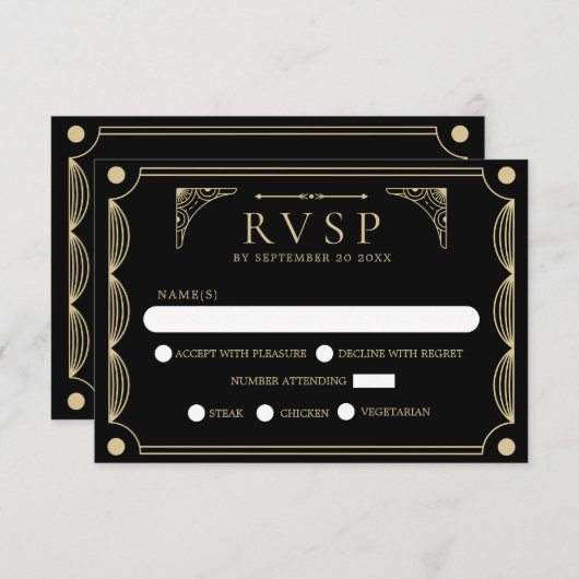 Black Art Deco Wedding RSVP (Vorne/Hinten)