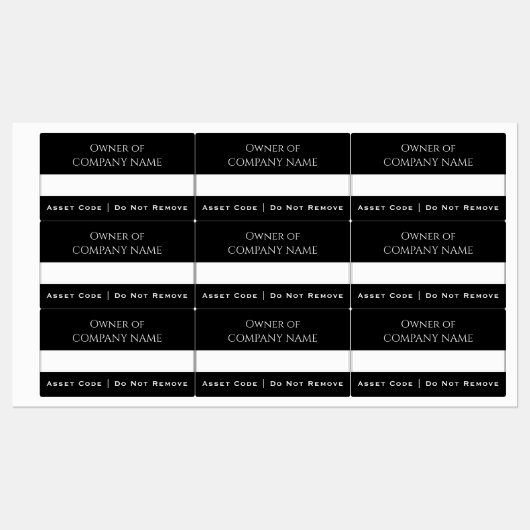 Black Asset Labels | Eigene Unternehmenseigenschaf Etiketten (Blatt)