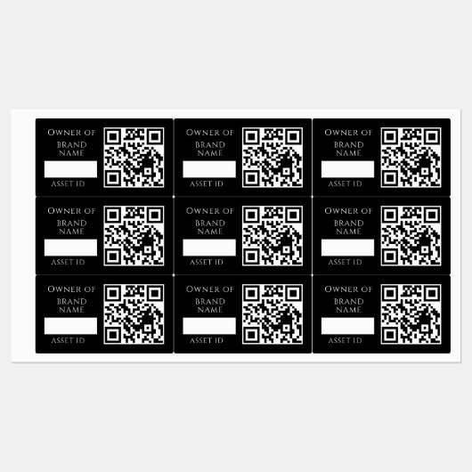 Black Asset QR | Custom Company Property Tracking Etiketten (Blatt)