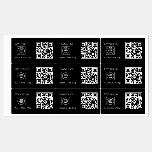 Black Asset QR | Custom Property Business Tracking Etiketten (Blatt)