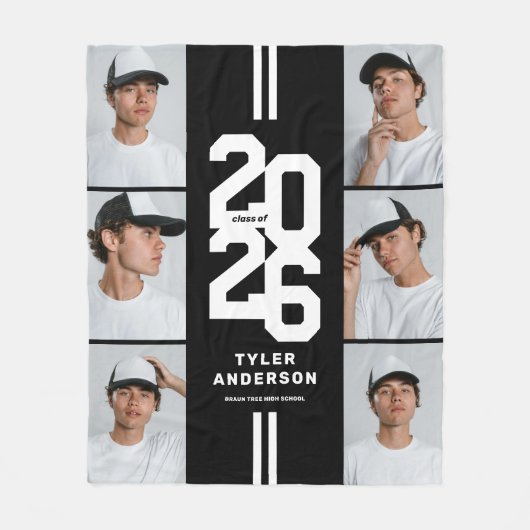 Black Athletic Graduate Foto Collage Abschluss Fleecedecke (Vorderseite)