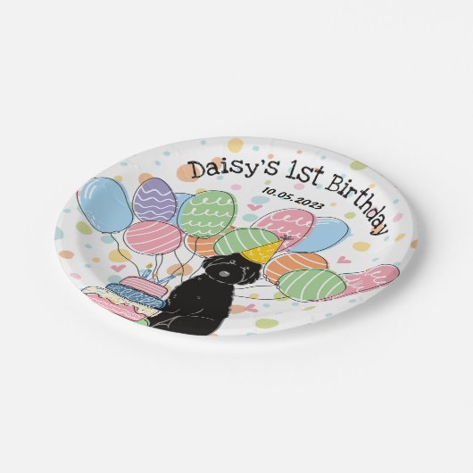 Black Aussiedoodle Birthday Party Paper Teller (Schrägansicht)