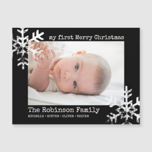 Black Baby 1. Weihnachts-Foto Schneeflocken Magnetkarte