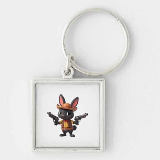 Black Baby Cowboy Bunny Keychain Schlüsselanhänger (Vorne)